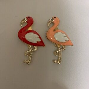 Flamingo Enamel & Crystal Brooches - Red and Peach